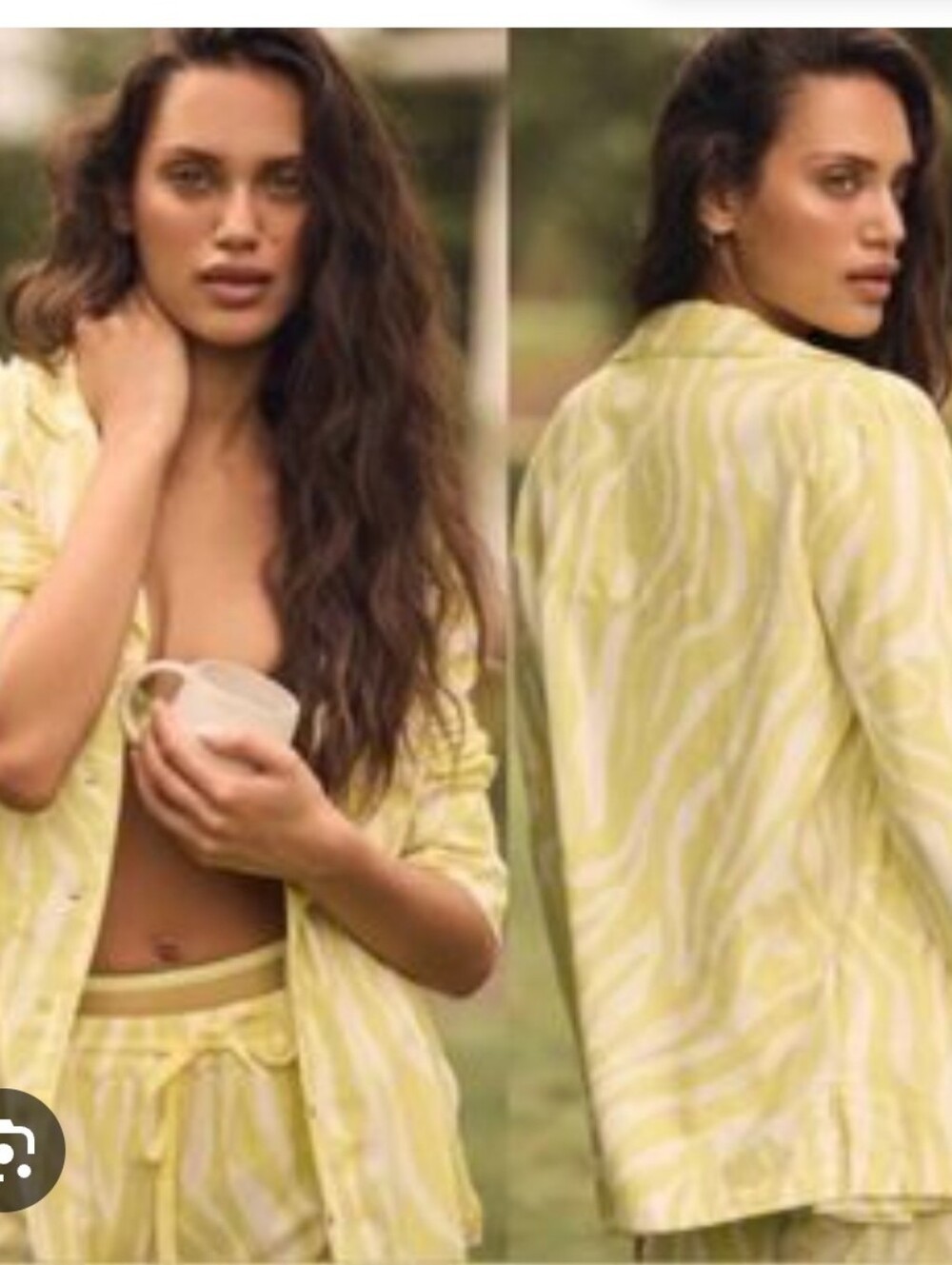 Anthropologie Chartruse Zebra Stripe Pajama Set